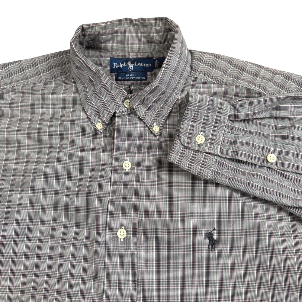 Ralph Lauren Blake Shirt Mens Large Grey Plaid Check Cotton Long Sleeve